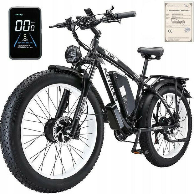 Electric Bike KETELES 48V 23AH Dual Motor 1000W x2 26" Fat Tire MTB - GoTypical