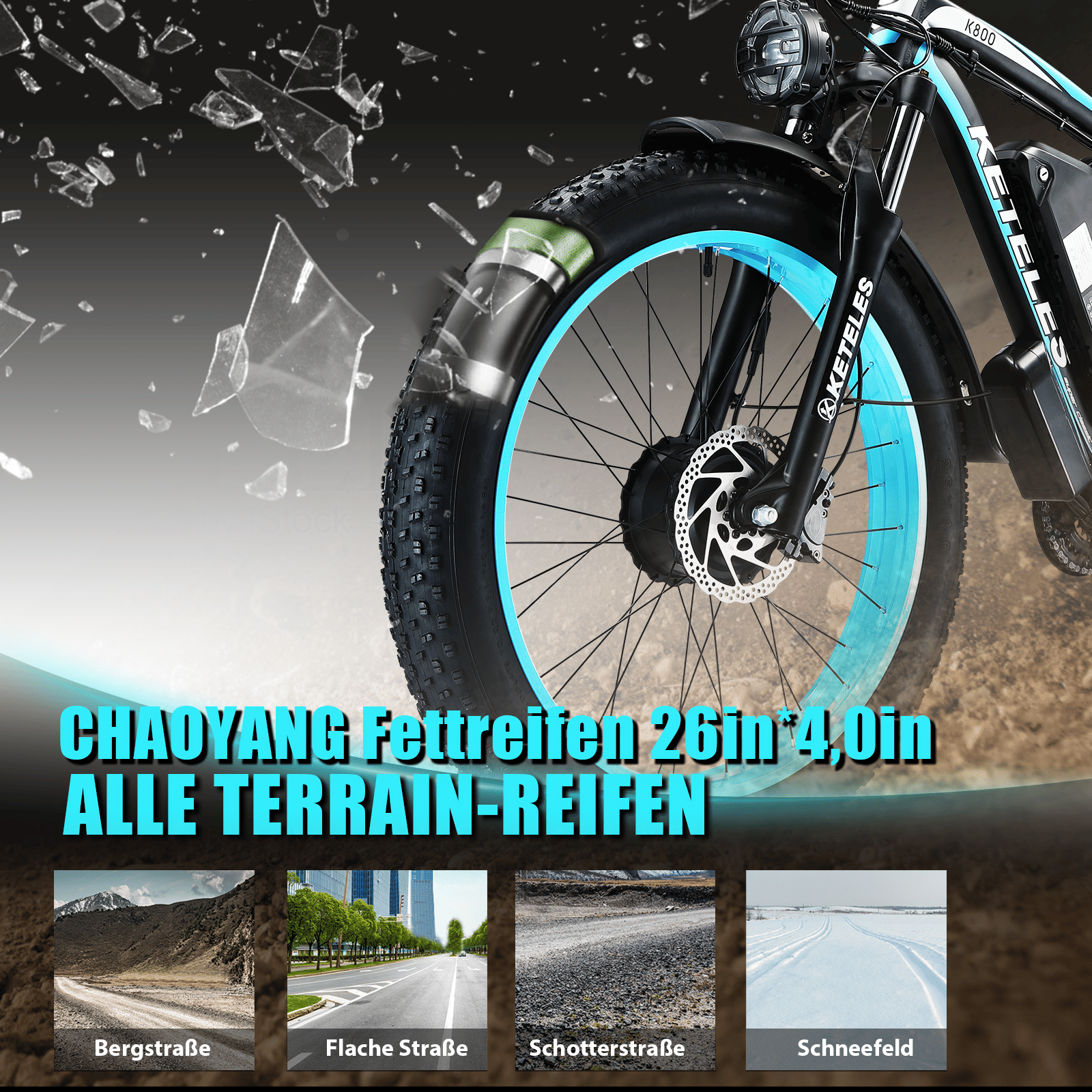 Electric Bike KETELES 48V 23AH Dual Motor 1000W x2 26" Fat Tire MTB - GoTypical