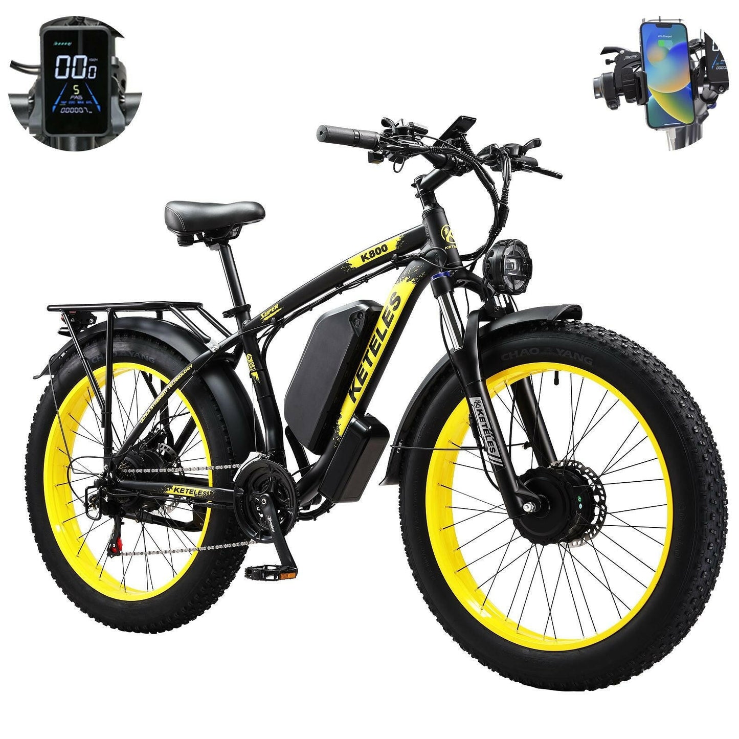 Electric Bike KETELES 48V 23AH Dual Motor 1000W x2 26" Fat Tire MTB - GoTypical