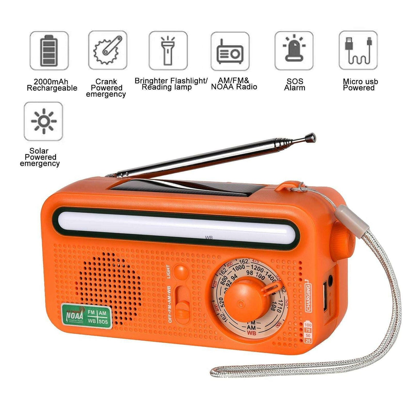 Emergency Radio Solar Hand Crank – Weather Radio with NOAA Alerts LED Flashlight - GoTypical