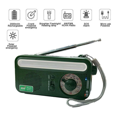 Emergency Radio Solar Hand Crank – Weather Radio with NOAA Alerts LED Flashlight - GoTypical