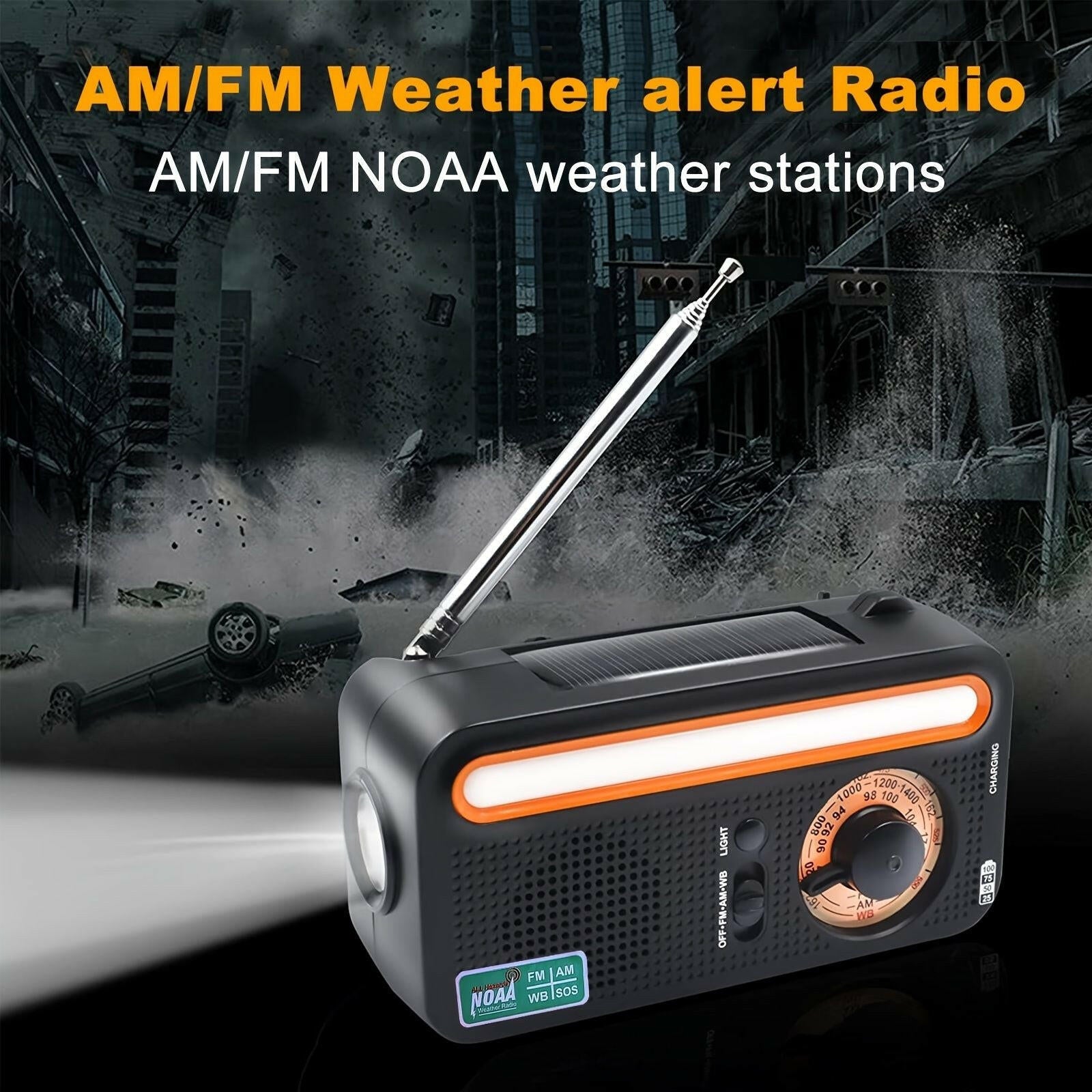 Emergency Radio Solar Hand Crank – Weather Radio with NOAA Alerts LED Flashlight - GoTypical