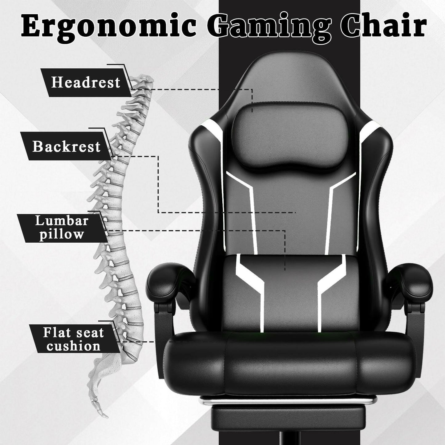 Ergonomic Gaming Chair – Electronic Pocket Spring Pad & Adjustable Footrest - GoTypical