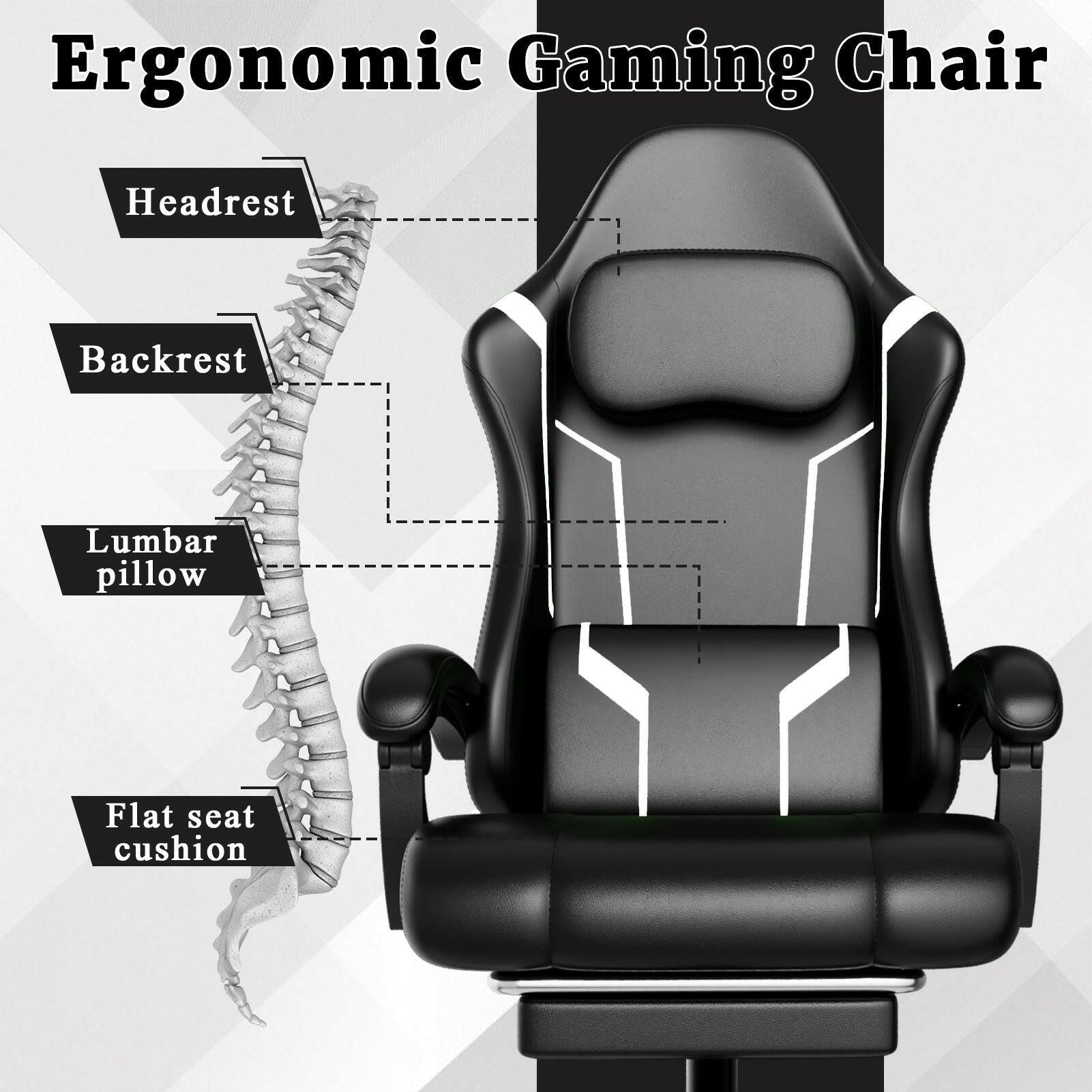 Ergonomic Gaming Chair – Electronic Pocket Spring Pad & Adjustable Footrest - GoTypical