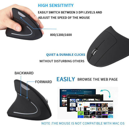 . Wireless Vertical Mouse – Ergonomic Left-Handed 2.4G Connection - GoTypical