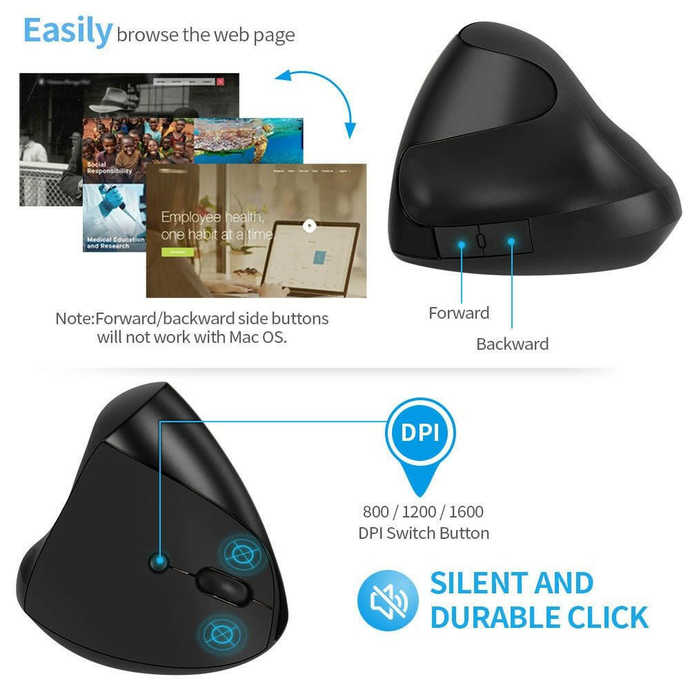 . Ergonomic Wireless Mouse – Vertical Silent Rechargeable 2.4G - GoTypical