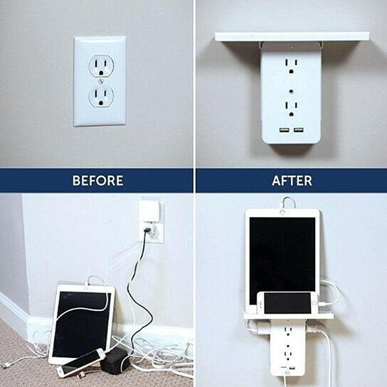 Multi Charge Wall Outlet – Executive Shelf with Surge Protector & 3 USB Ports - GoTypical