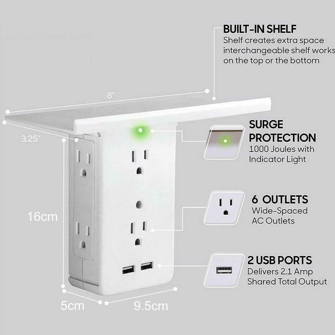 Multi Charge Wall Outlet – Executive Shelf with Surge Protector & 3 USB Ports - GoTypical