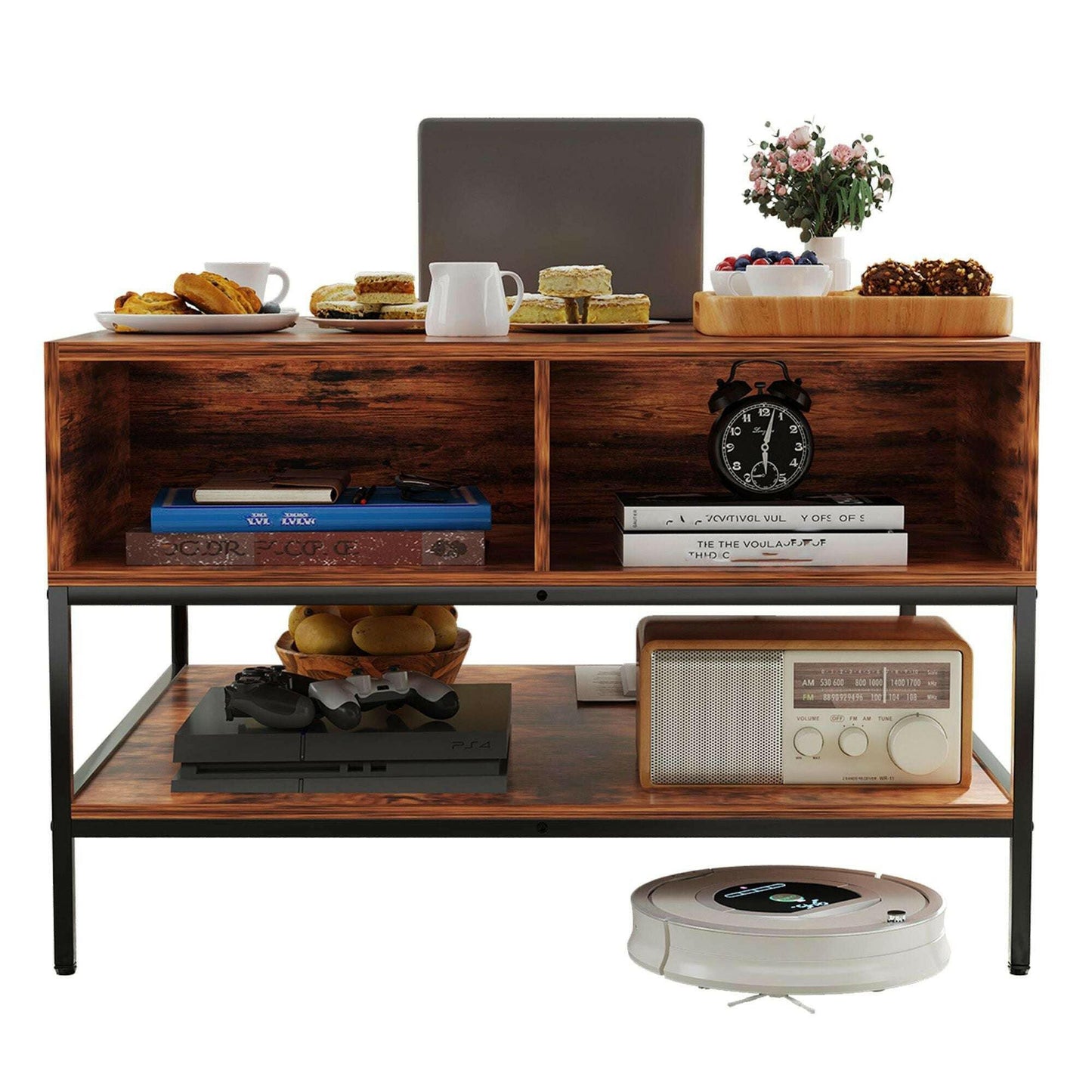 . Farmhouse Flip Top Coffee Table – Rustic Wood Grain, Metal Frame - GoTypical