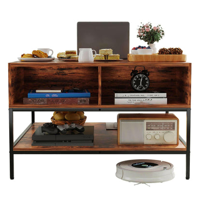 . Farmhouse Flip Top Coffee Table – Rustic Wood Grain, Metal Frame - GoTypical