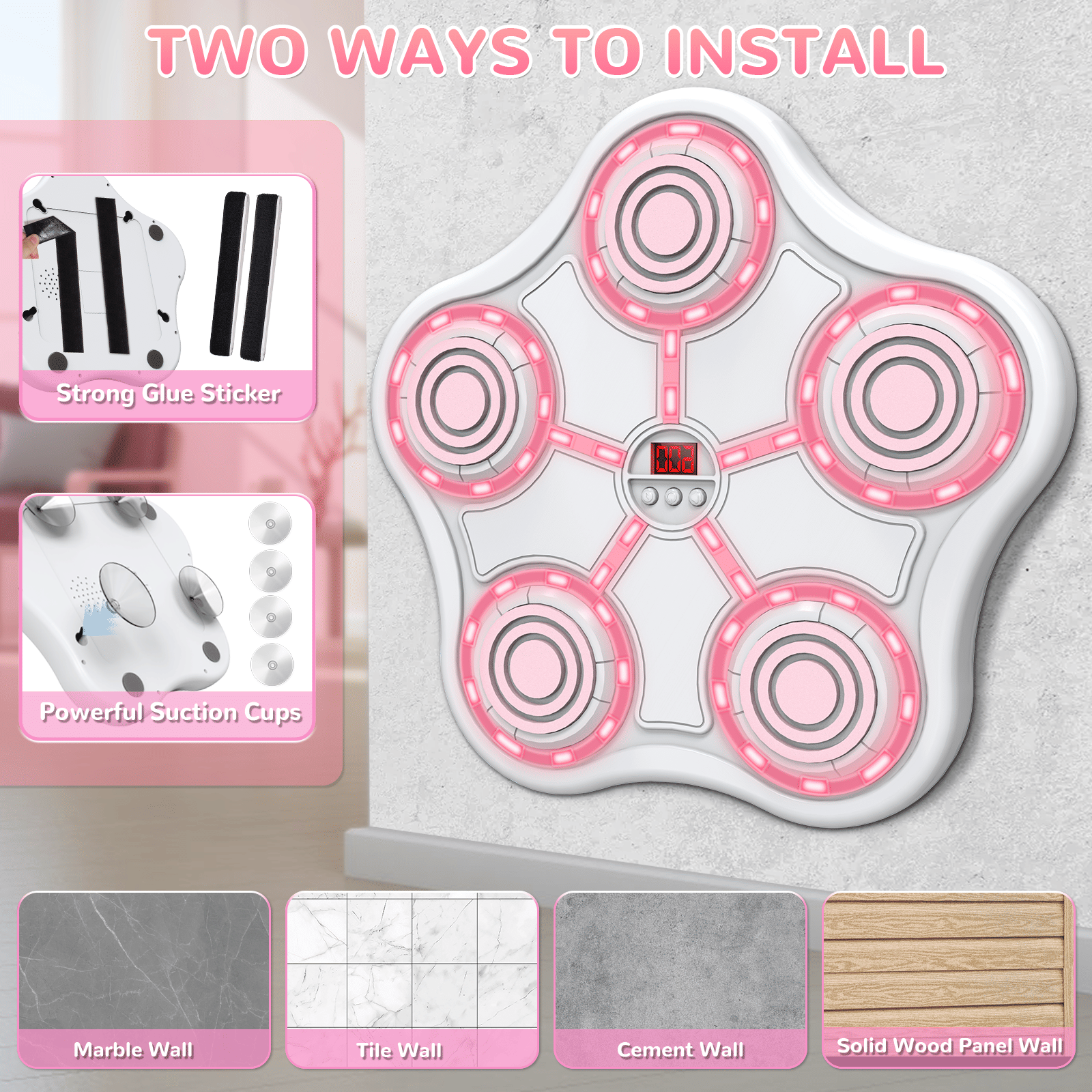 Five Key Boxing Target – Kids Fitness Training with Pink LED Lights - GoTypical