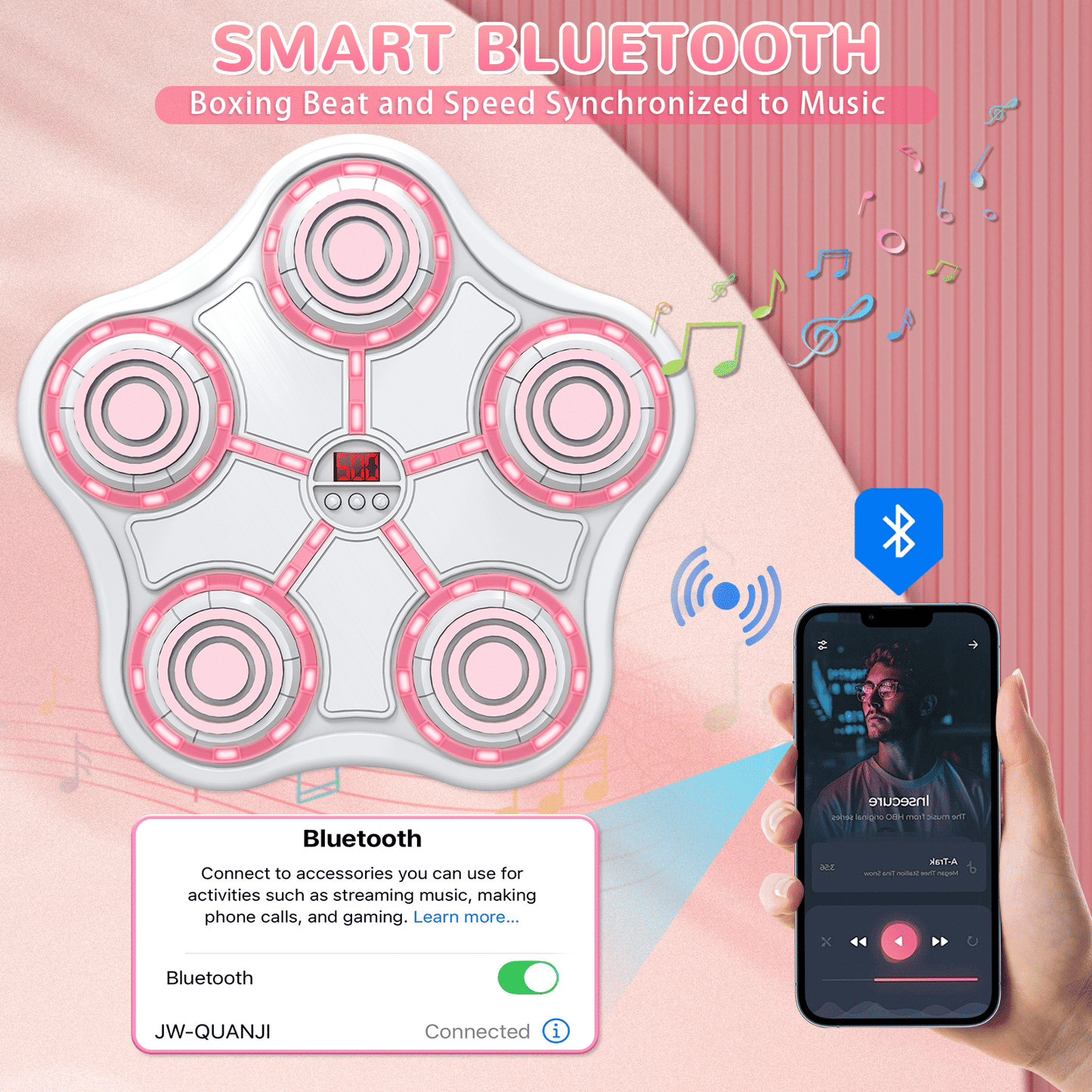 Five Key Boxing Target – Kids Fitness Training with Pink LED Lights - GoTypical