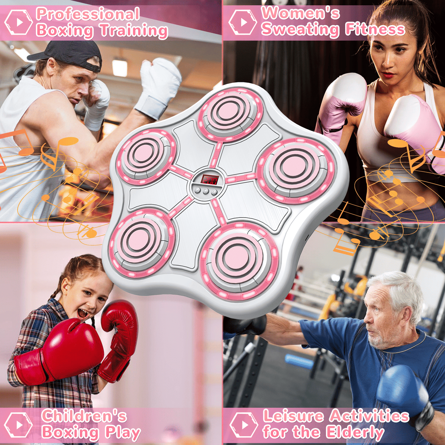Five Key Boxing Target – Kids Fitness Training with Pink LED Lights - GoTypical