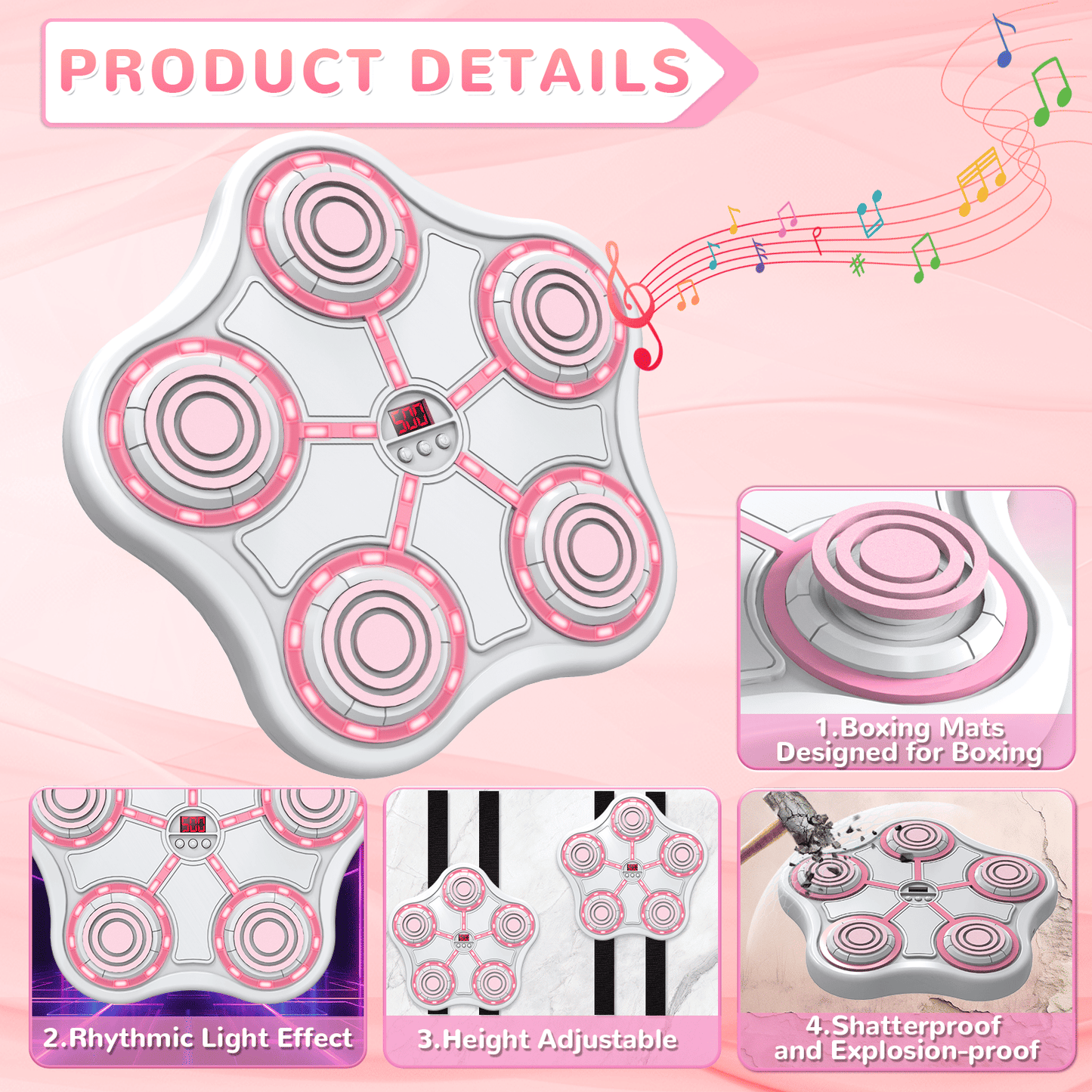 Five Key Boxing Target – Kids Fitness Training with Pink LED Lights - GoTypical