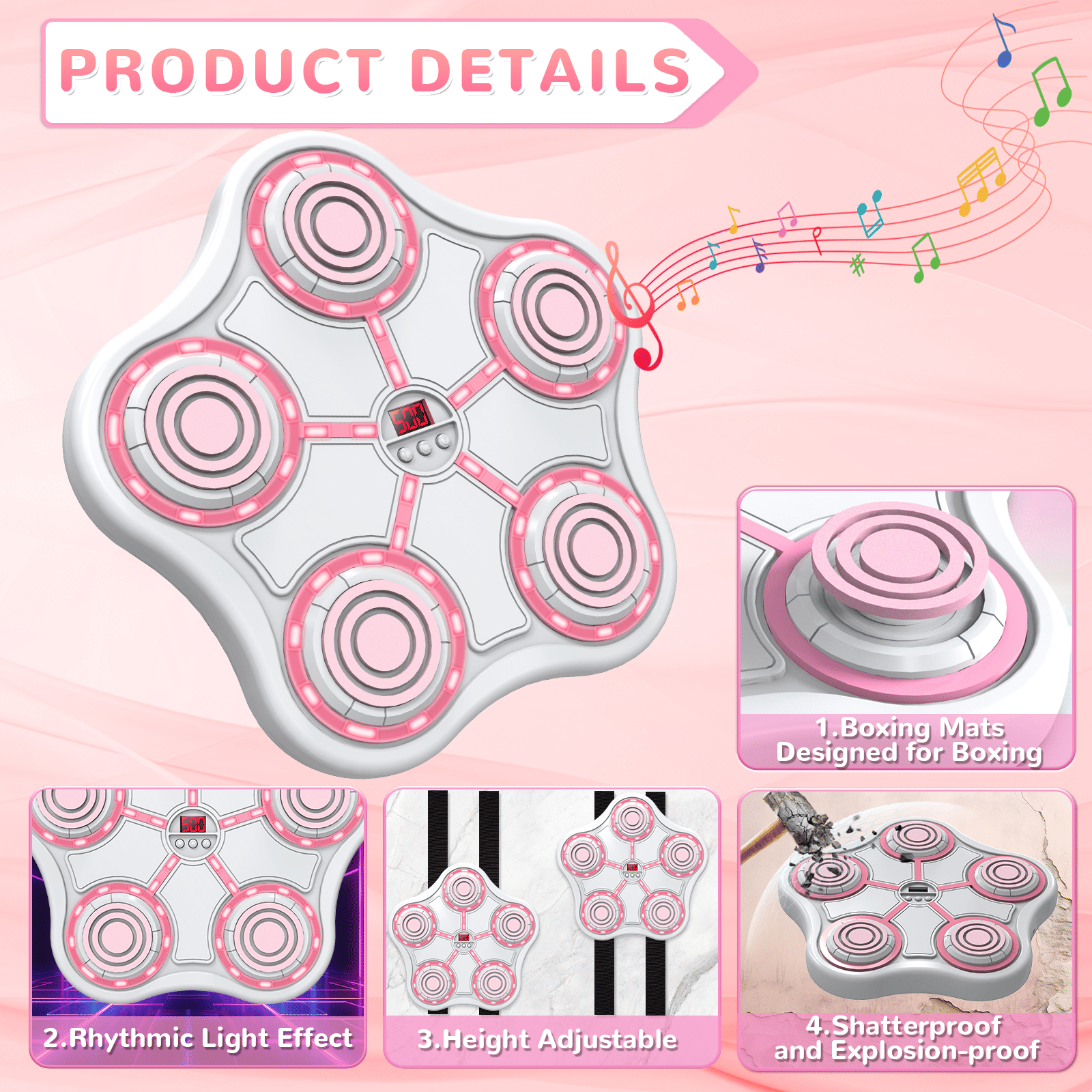 Five Key Boxing Target – Kids Fitness Training with Pink LED Lights - GoTypical