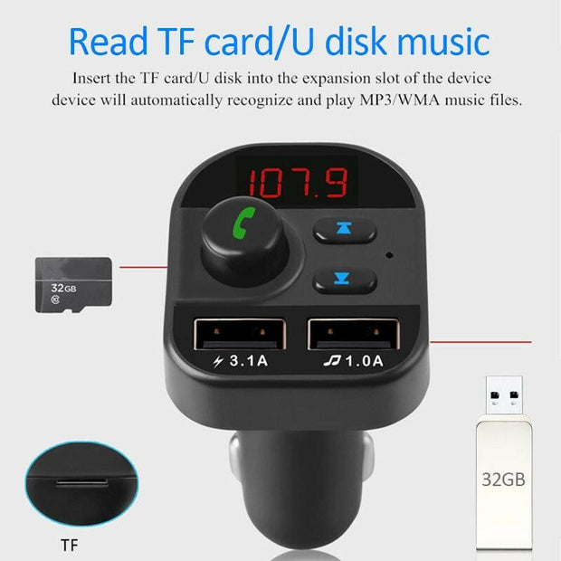 FM Transmitter Bluetooth 5.1 – Car Wireless MP3 Adapter with Dual USB Charger - GoTypical