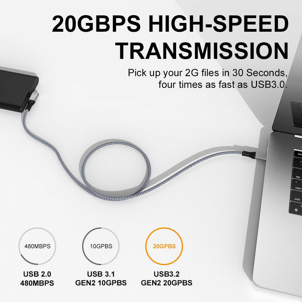 . Type-C Data Cable USB3.2c to C – 240W Fast Charging Braided - GoTypical