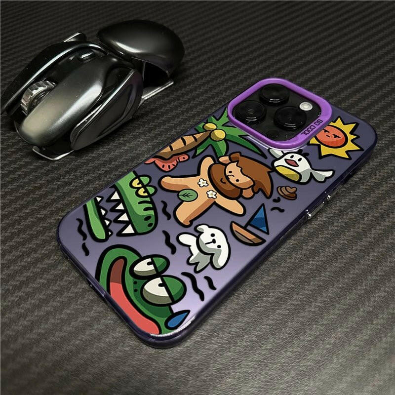 Silicone iPhone 15 Pro Max & 14 Plus Case – Frosted Cartoon Design Anti-Drop - GoTypical