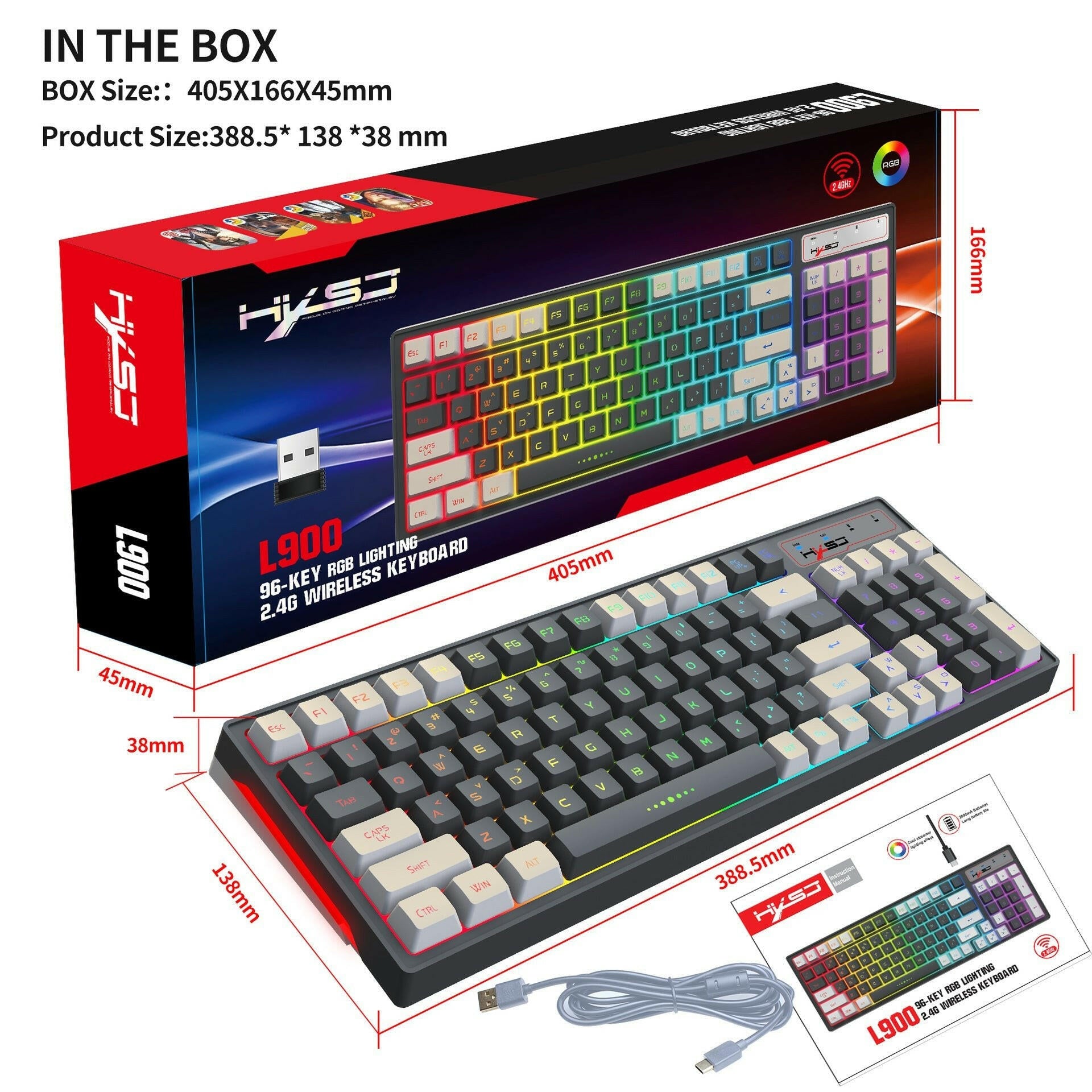 . Gaming Keyboard – RGB Backlight, Gray & White Two-Color Keycaps, 2.4G Wireless - GoTypical