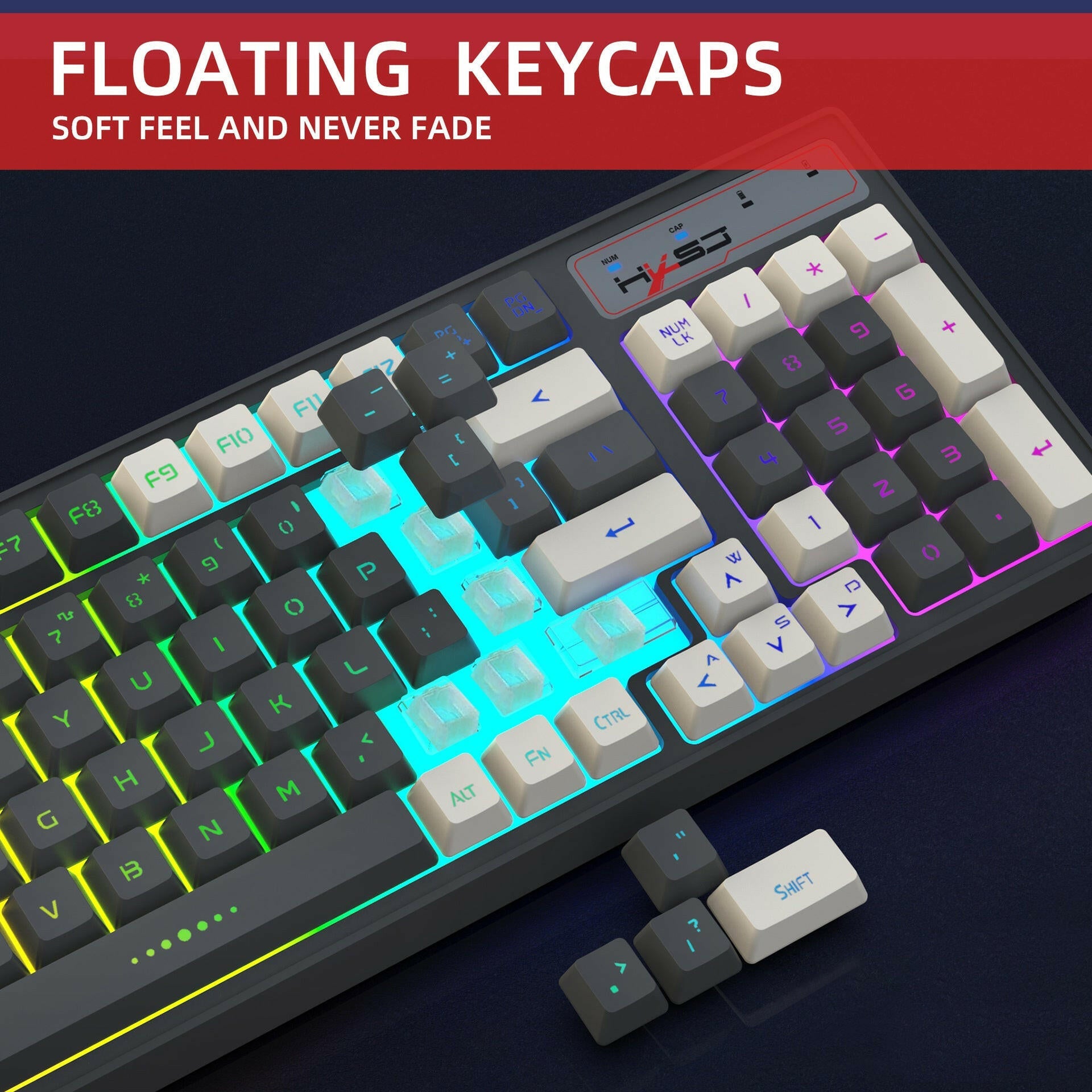. Gaming Keyboard – RGB Backlight, Gray & White Two-Color Keycaps, 2.4G Wireless - GoTypical