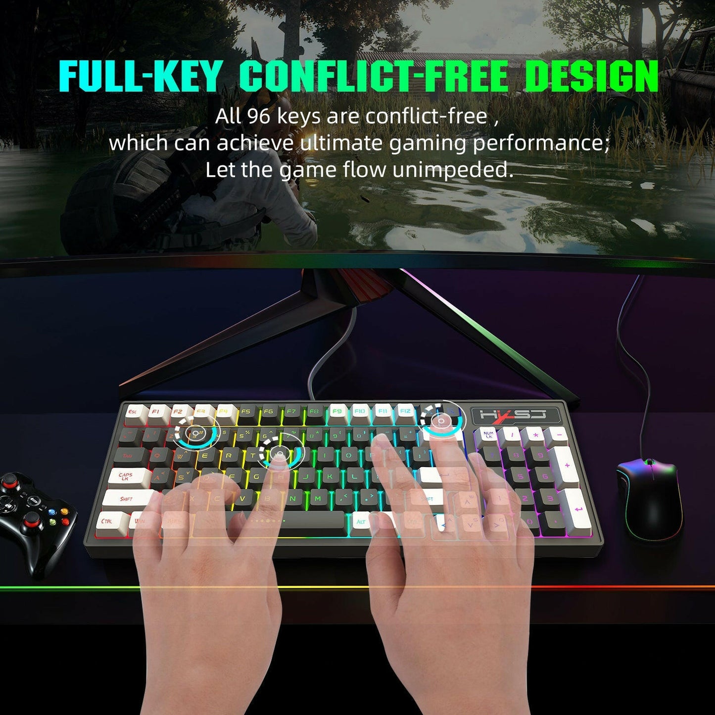 . Gaming Keyboard – RGB Backlight, Gray & White Two-Color Keycaps, 2.4G Wireless - GoTypical