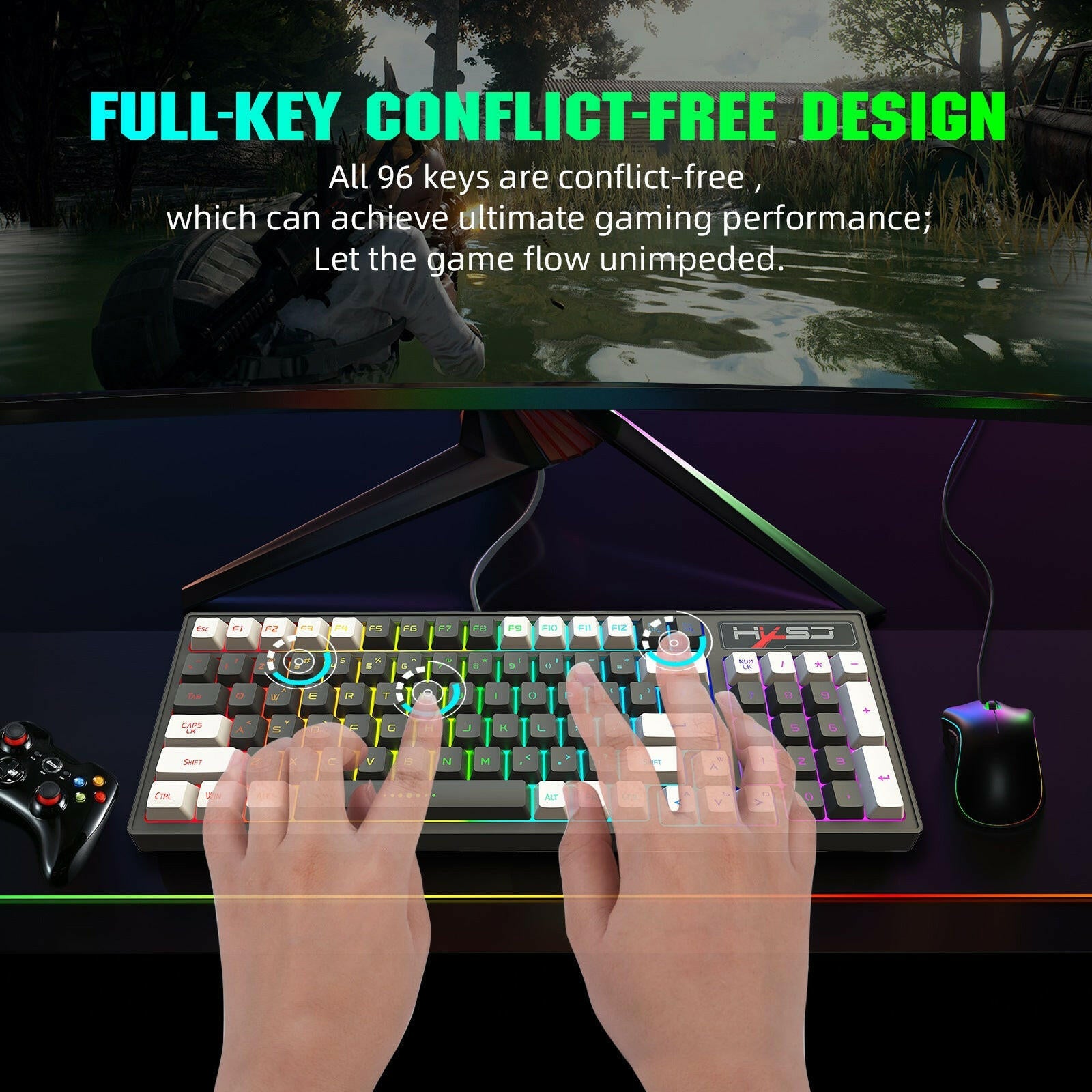 . Gaming Keyboard – RGB Backlight, Gray & White Two-Color Keycaps, 2.4G Wireless - GoTypical