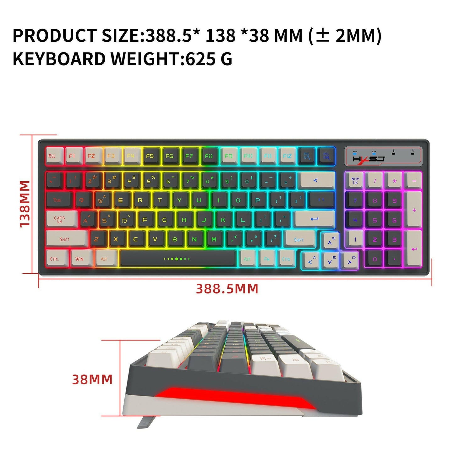 . Gaming Keyboard – RGB Backlight, Gray & White Two-Color Keycaps, 2.4G Wireless - GoTypical