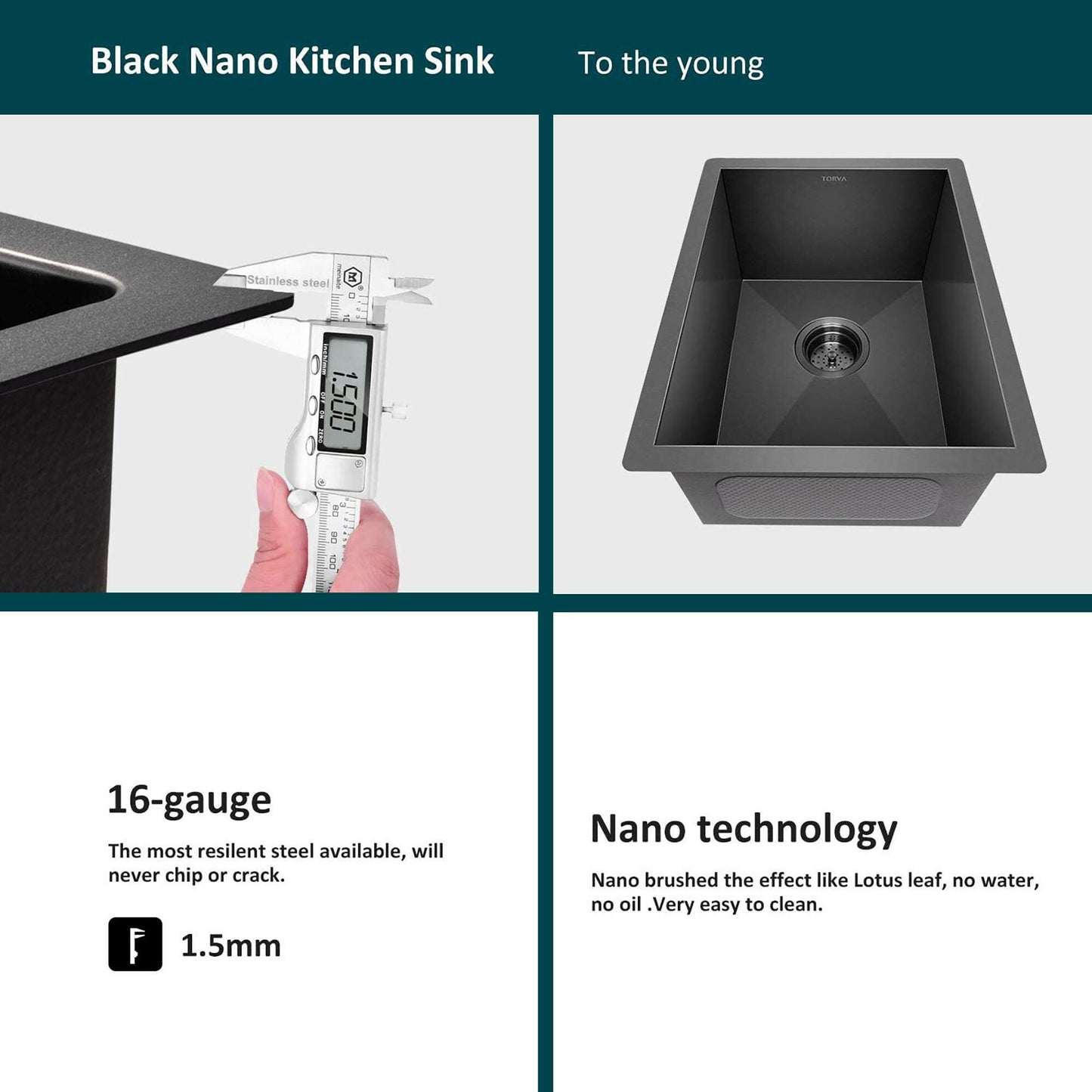 . Nano Coated Undermount Kitchen Sink – 16 Gauge Stainless Steel, Gunmetal Black - GoTypical