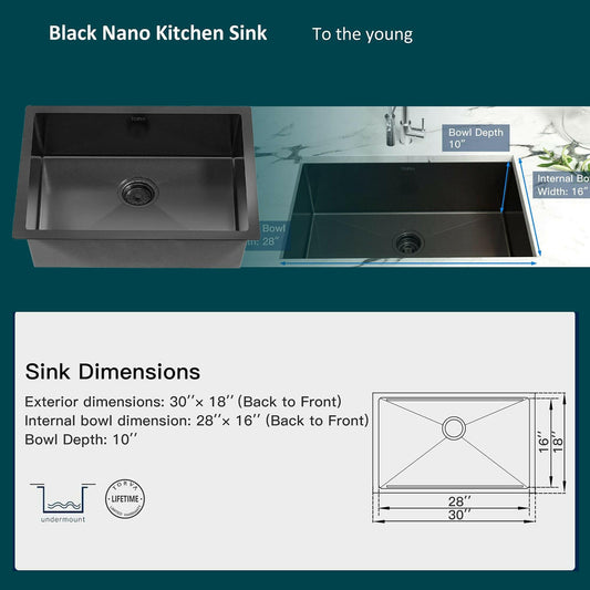 . Nano Coated Undermount Kitchen Sink – 16 Gauge Stainless Steel, Gunmetal Black - GoTypical