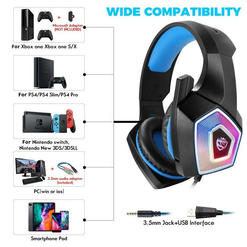 . Wired Gaming Headphones – RGB Lighting, USB & 3.5mm Jack - GoTypical
