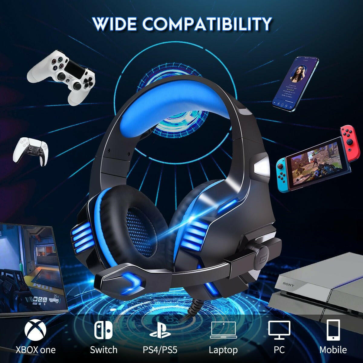 . Gaming Headphones – Wired RGB Headset with Microphone for PC & Mobile - GoTypical