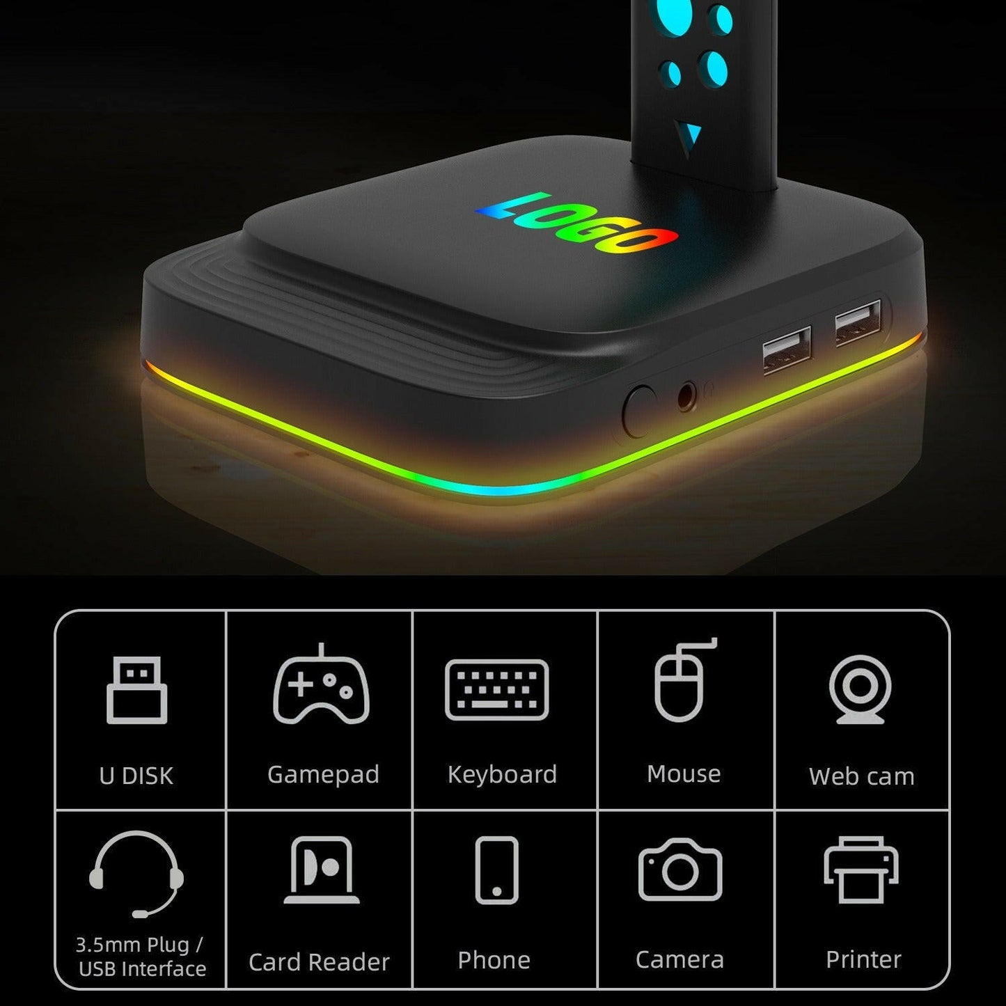 . RGB Headphone Holder – Aluminum Alloy, Color Changing, Type-C - GoTypical