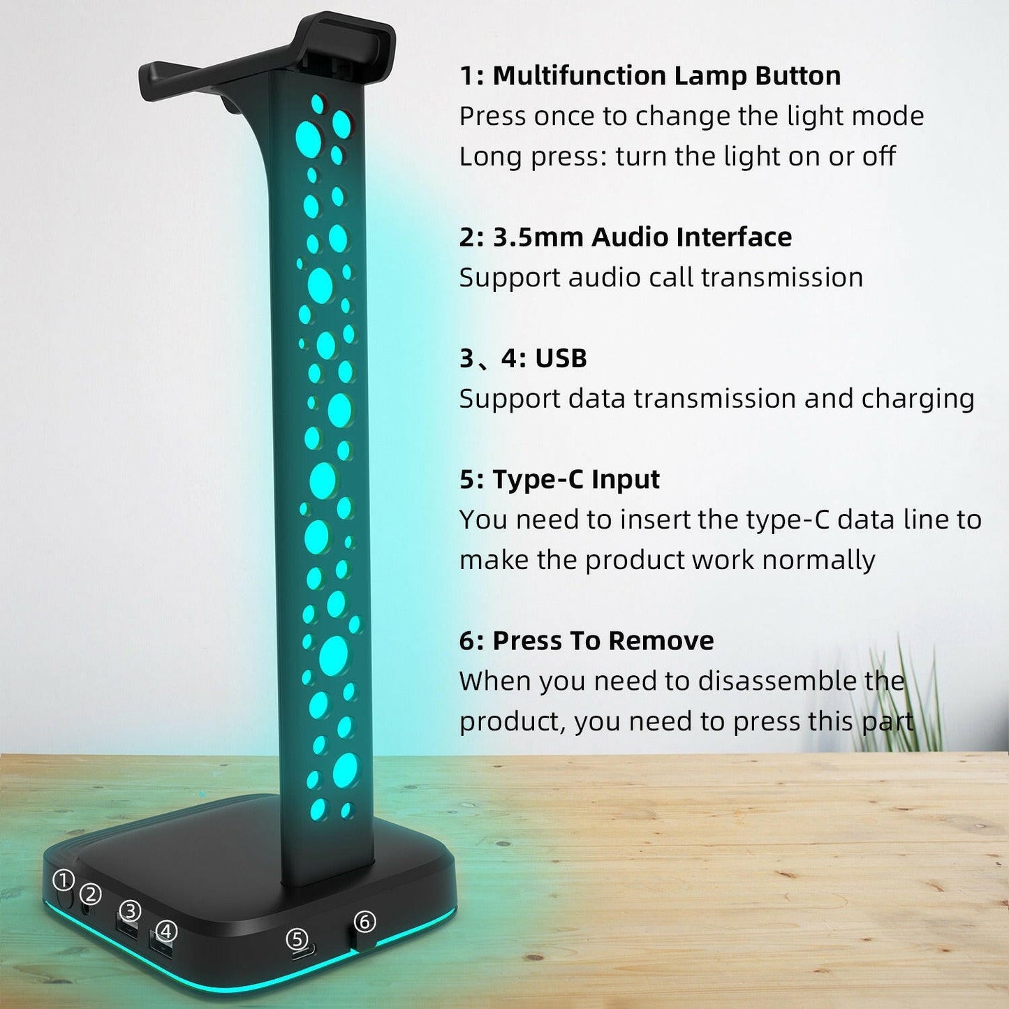 . RGB Headphone Holder – Aluminum Alloy, Color Changing, Type-C - GoTypical