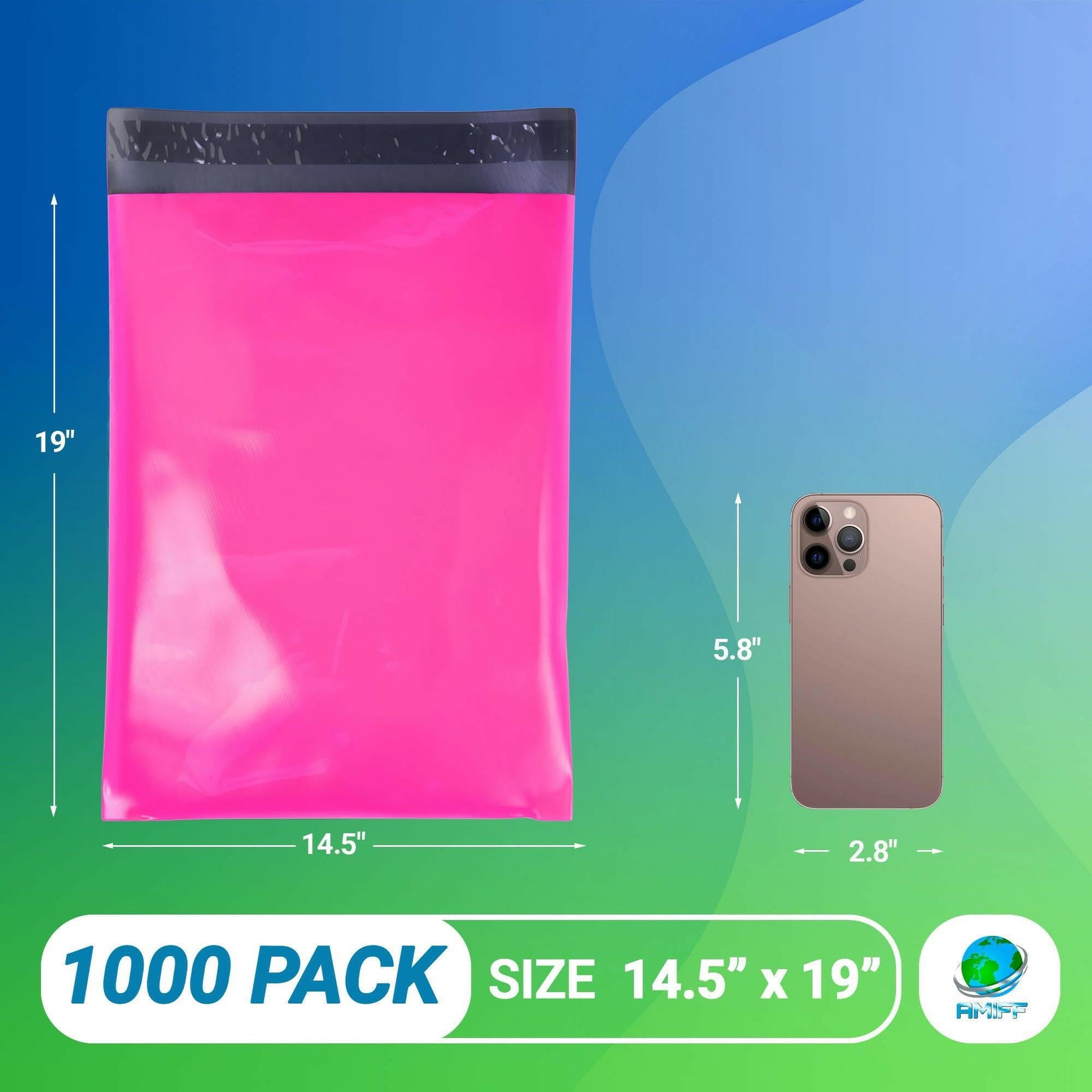 Amiff Hot Pink Poly Mailers 14.5x19 in – 1000 Pack Waterproof Self-Seal Bags - GoTypical