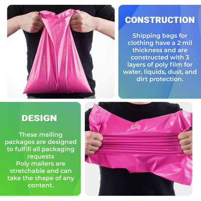 Amiff Hot Pink Poly Mailers 14.5x19 in – 1000 Pack Waterproof Self-Seal Bags - GoTypical