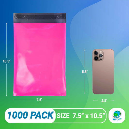 Amiff Hot Pink Poly Mailers 7.5x10.5 Inches | 1000 Pack Self-Seal Waterproof Bags - GoTypical