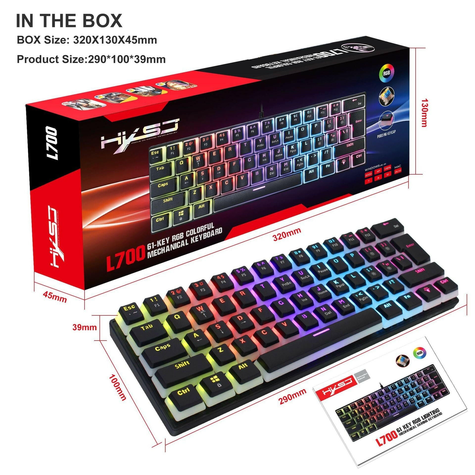 . Wired Mechanical Keyboard – 61 Keys, Blue Switch, RGB Backlit - GoTypical