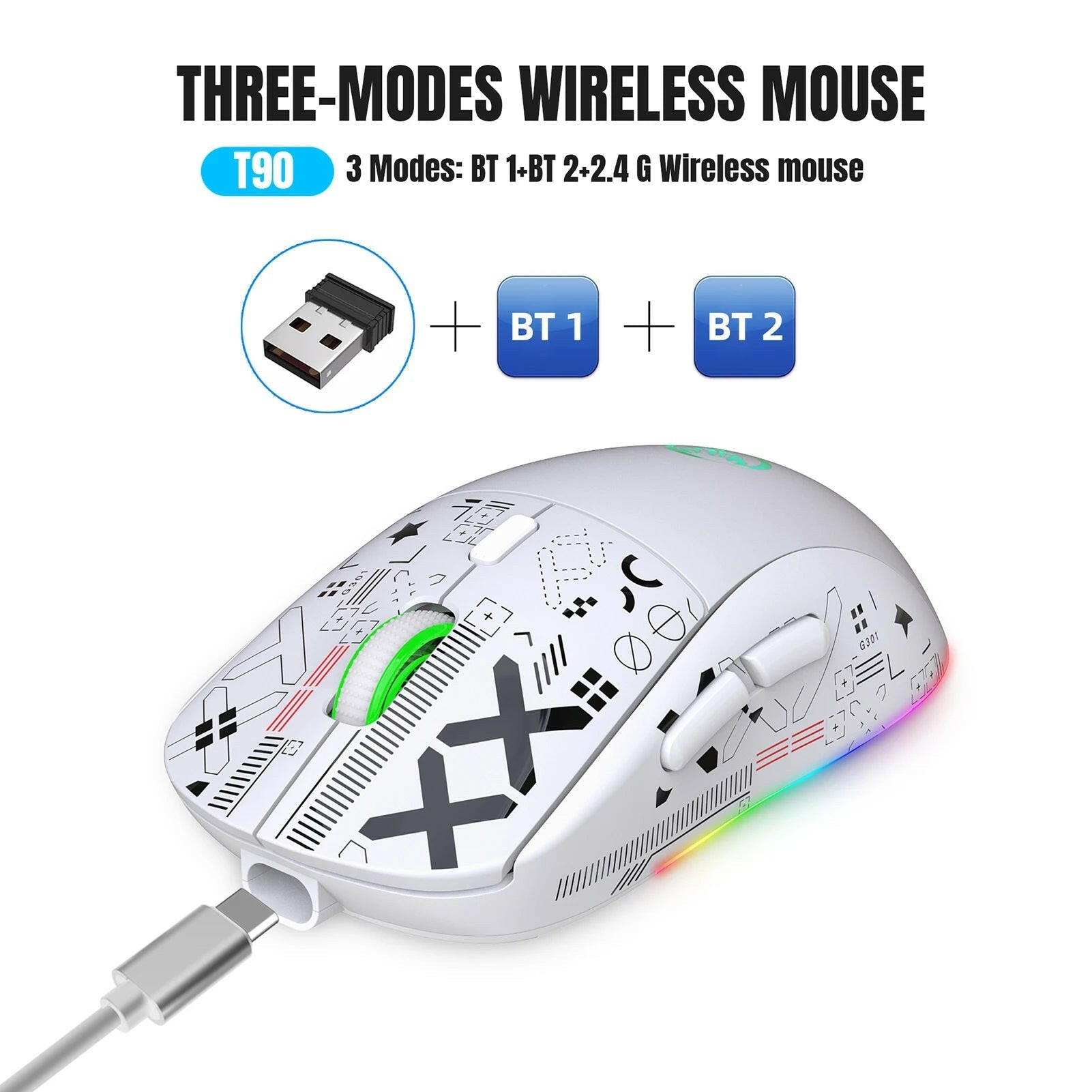 HXSJ T90 Wireless Mechanical Gaming Mouse – 3600DPI RGB Ergonomic - GoTypical