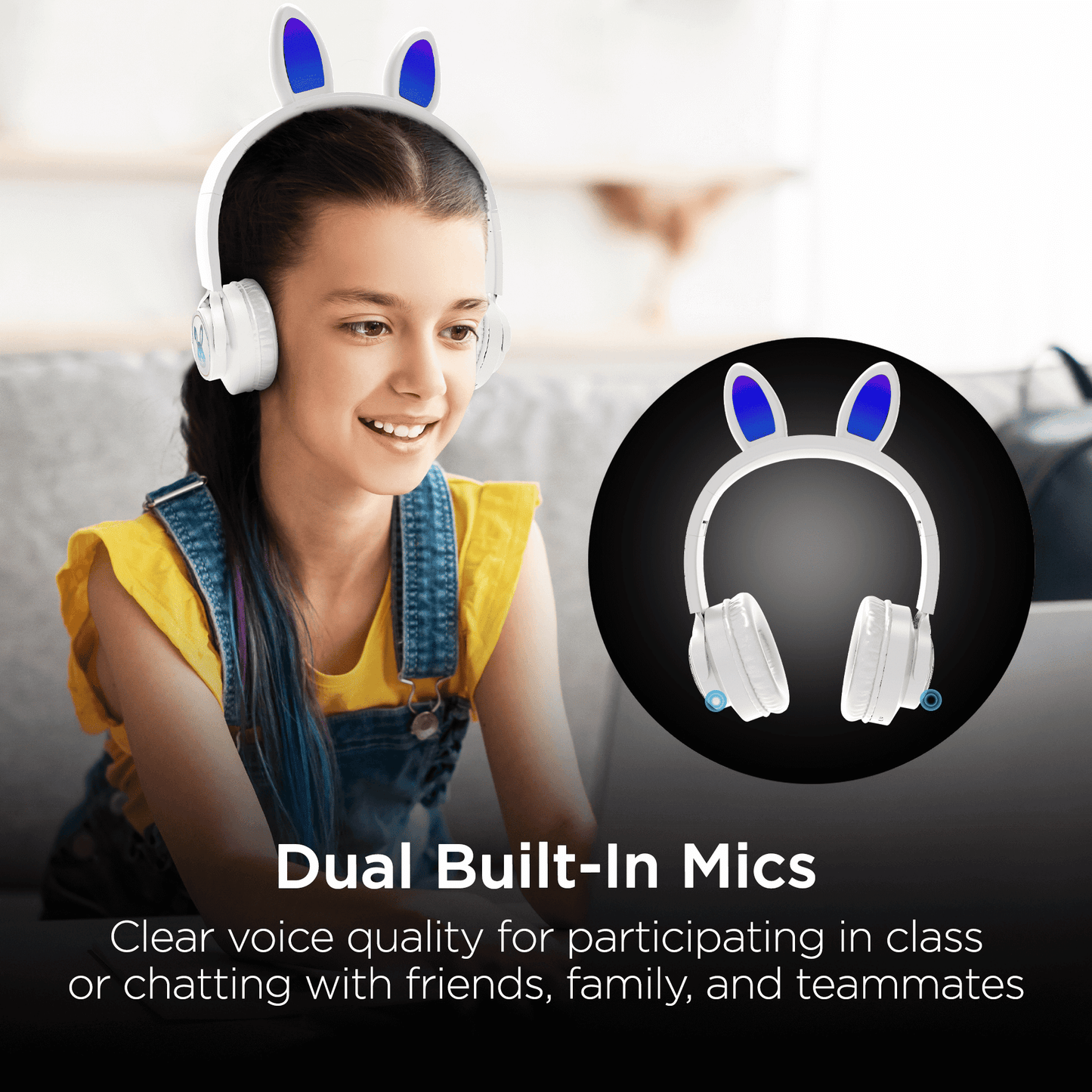 HyperGear Bunny Tracks Wireless Kids Headphones – Light-Up LED Ears - GoTypical