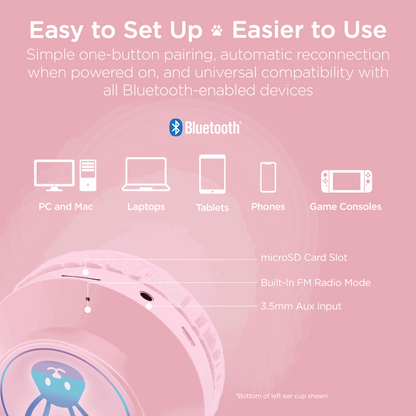 HyperGear Bunny Tracks Wireless Kids Headphones – Light-Up LED Ears - GoTypical