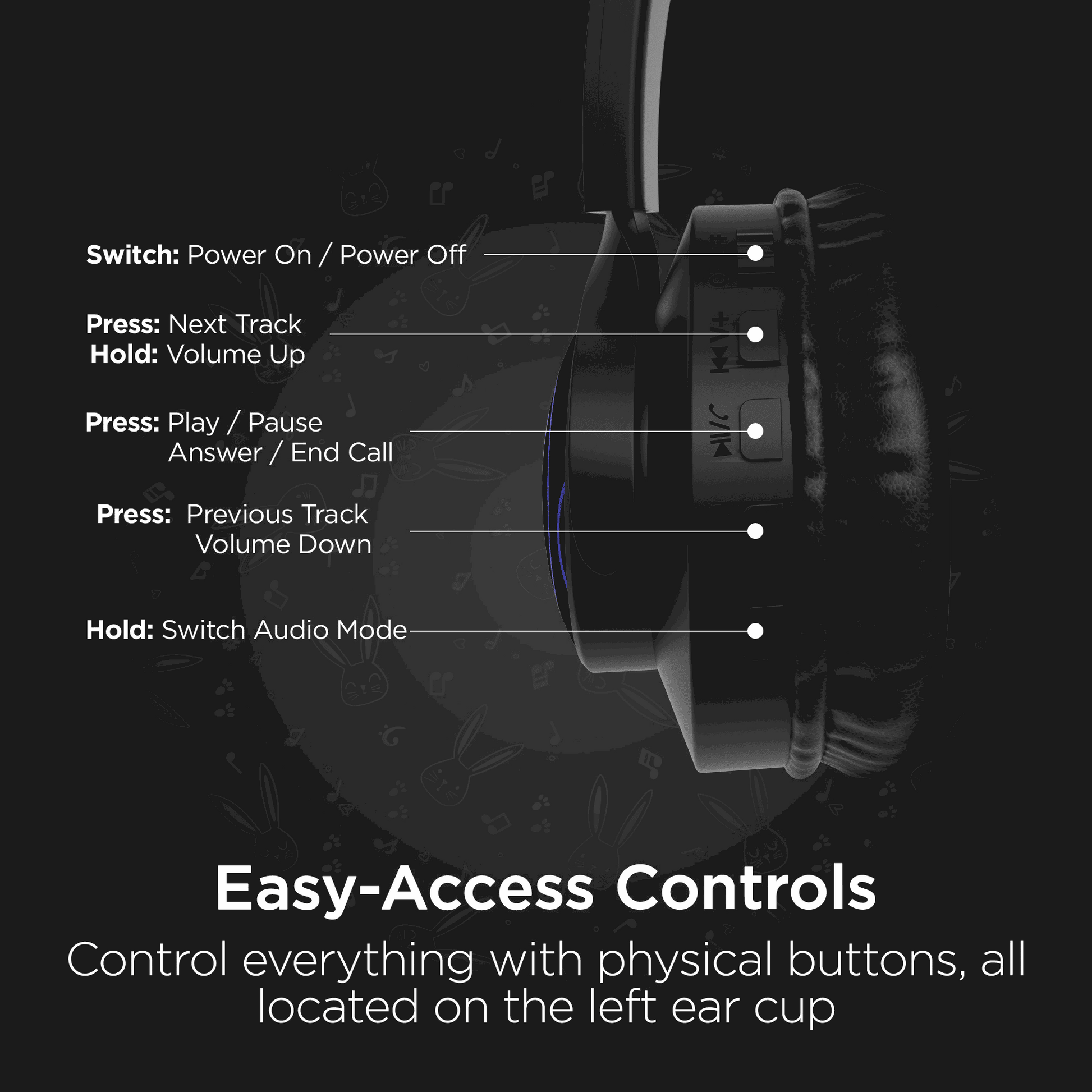 HyperGear Bunny Tracks Wireless Kids Headphones – Light-Up LED Ears - GoTypical