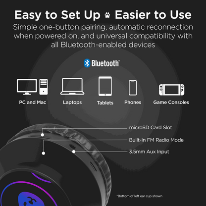 HyperGear Bunny Tracks Wireless Kids Headphones – Light-Up LED Ears - GoTypical