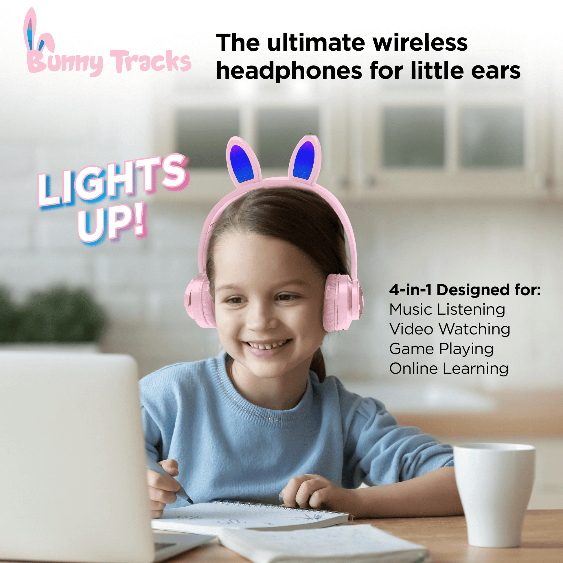 HyperGear Bunny Tracks Wireless Kids Headphones – Light-Up LED Ears - GoTypical