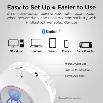 HyperGear Bunny Tracks Wireless Kids Headphones – Light-Up LED Ears - GoTypical