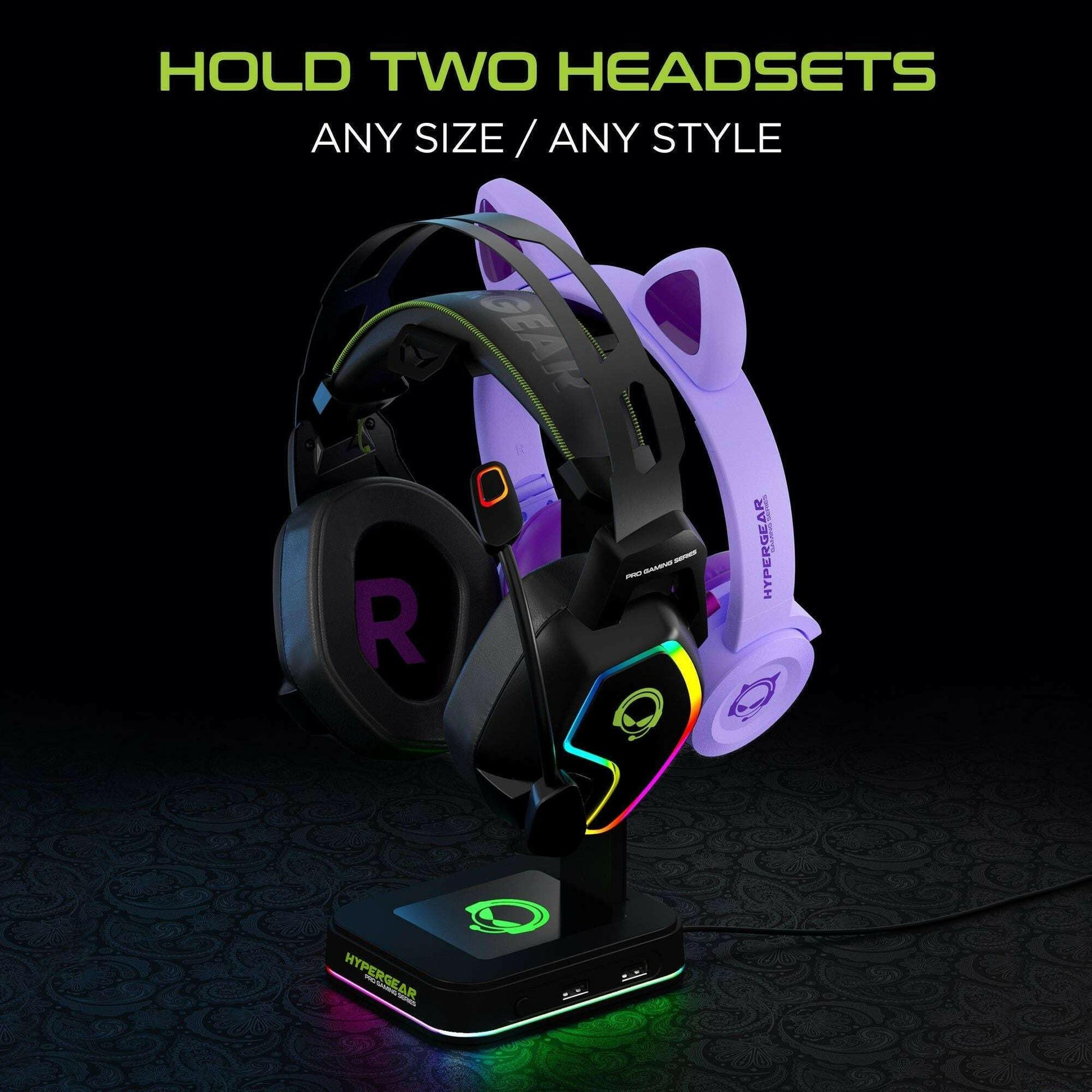HyperGear RGB Command Station Headset Stand – Dual USB Ports & Lighting - GoTypical