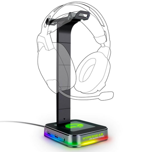 HyperGear RGB Command Station Headset Stand – Dual USB Ports & Lighting - GoTypical