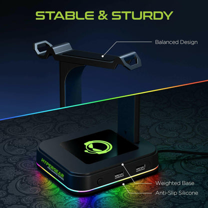 HyperGear RGB Command Station Headset Stand – Dual USB Ports & Lighting - GoTypical
