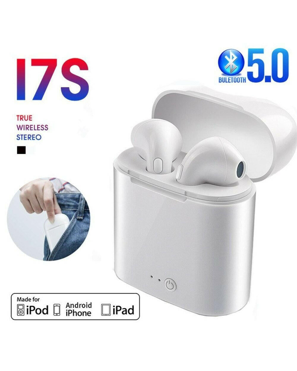 i7s TWS Wireless Earbuds – Bluetooth 5.0 Sport Design with Charging Case White - GoTypical