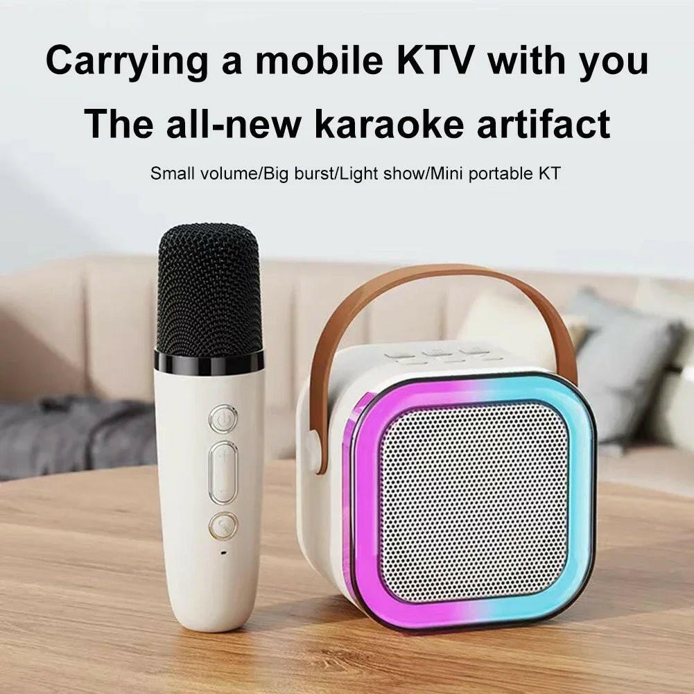 . K12 Wireless Bluetooth Karaoke Microphone Speaker – RGB LED Lights, White - GoTypical