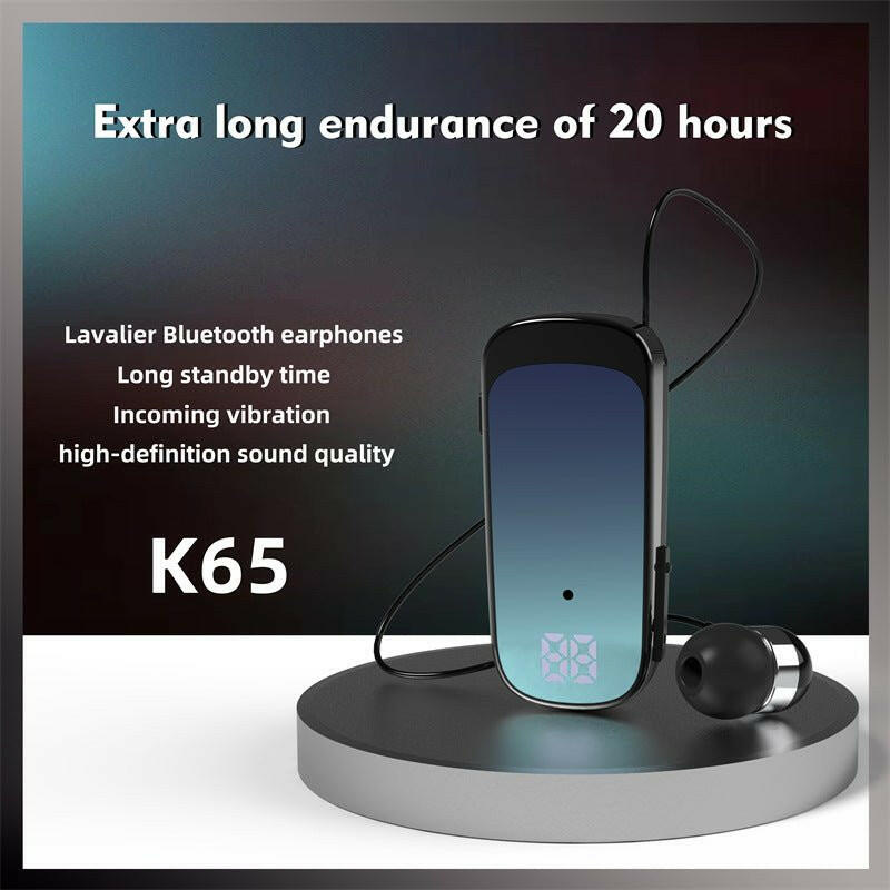 Bluetooth Earphones K65 – . Telescopic Cable, Digital Display, Long Range - GoTypical